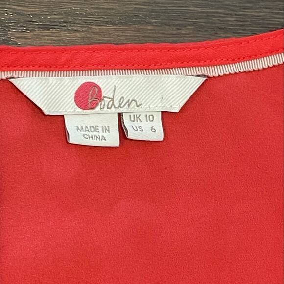 Boden Vibrant Coral Pink “Pop Peony” Boho-sleeve Blouse Size 6 US - Picture 4 of 7